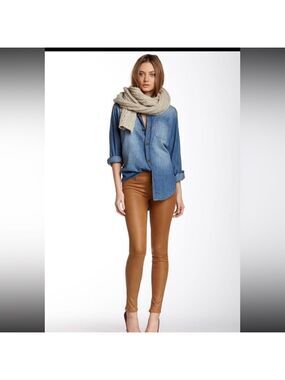 7 For All Mankind High Rise Skinny Vegan Leather Pants in Camel Sz Small